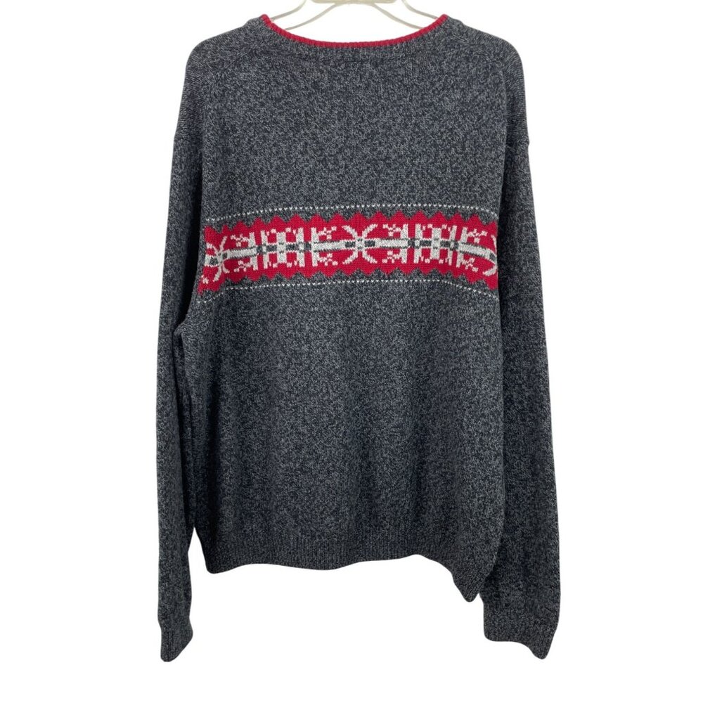 Eddie Bauer Mens Nordic Pattern Sweater XXL Gray & Red Wool Blend Crewneck - Picture 2 of 12